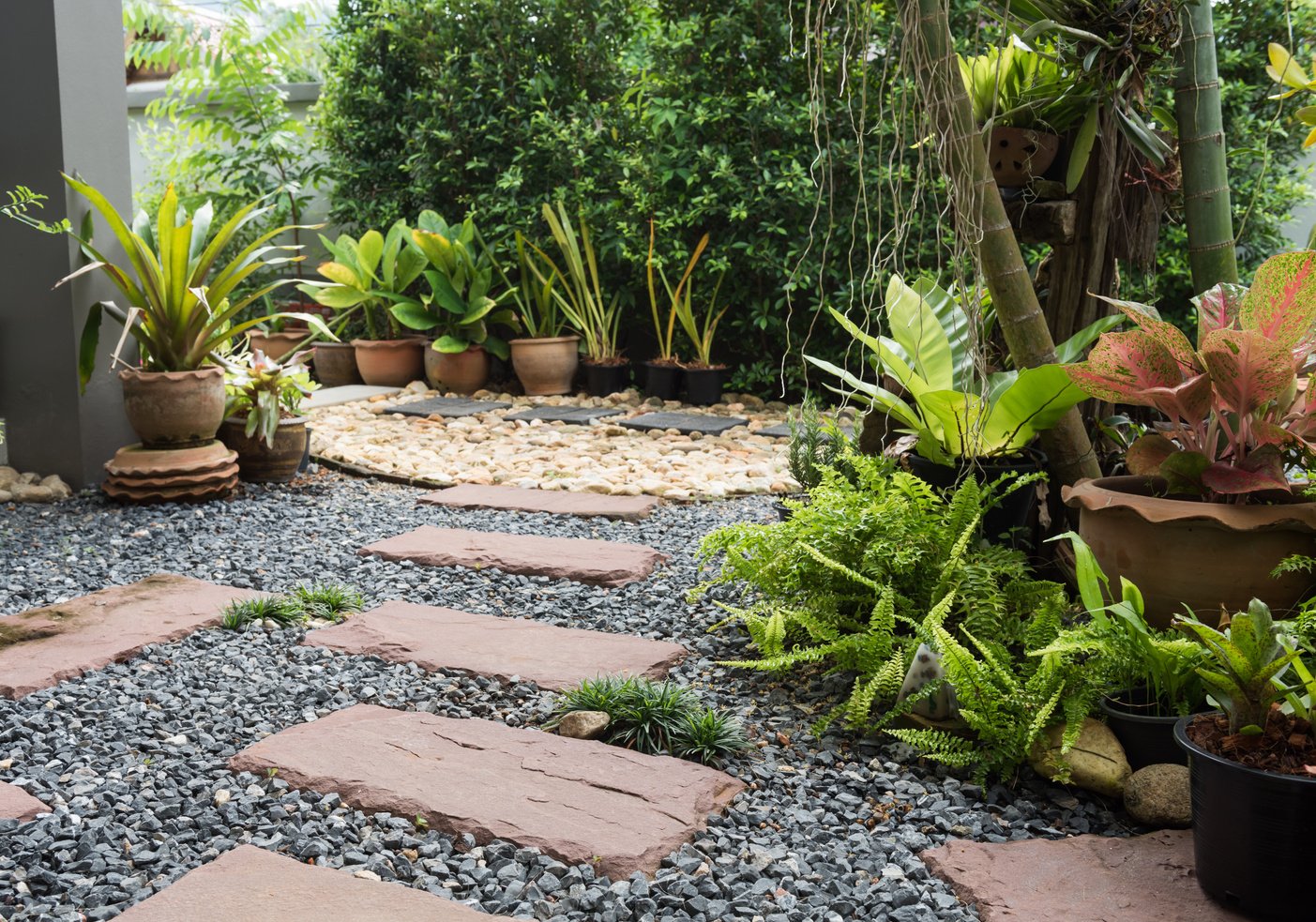 Simple pathway in home garden landscape