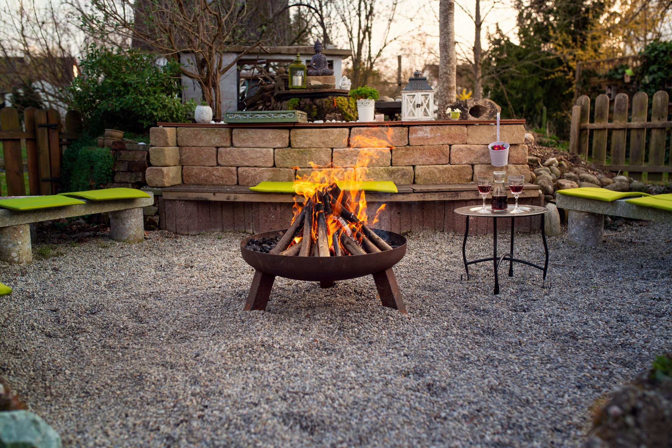 fire pit in a garden